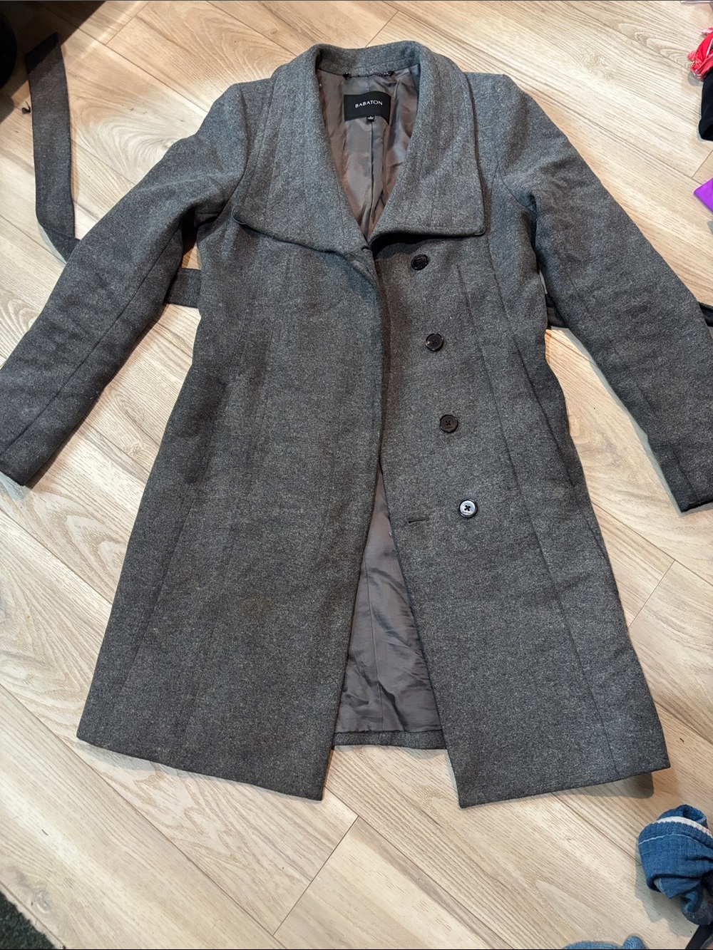 Babaton Gray Double-Breasted Wool-Blend Pea Coat